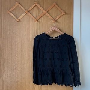MADEWELL Eyelet Keyhole Peplum Top in Black